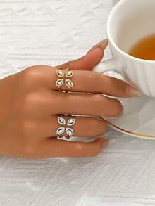 1 chiếc nhẫn đá Zirconia rỗng bốn cánh tối giản, món quà thanh lịch cho hẹn hò, đám cưới, đính hôn, tỏ tình. - Nhiều màu - Xem 2