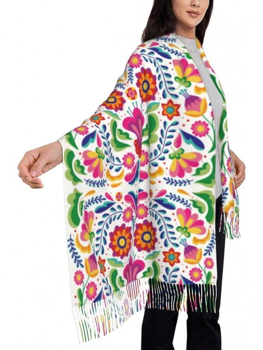 ¡RecomendadoChales y envolturas para mujer, diseño floral mexicano, suave, grande, cálida manta para vestidos de noche¡Top de Temporada - estilo5 - Ver 1