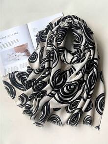 1pc Classic Cute Versatile Retro Minimalist Circle Pattern Scarf, Casual Daily Wear, Suitable For Autumn/Winter, Cosplay, Halloween, Travel, Sun Protection - Black - View 11