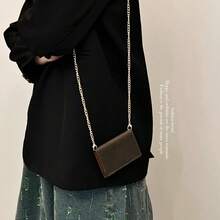 Classic Floral Zero-Wallet, Retro Cardholder For Documents, Mini Card Case With Crossbody Chain Bag - màu nâu - Xem 3