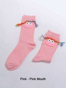 1/2/3 pares de calcetines divertidos para mujer, calcetines de tripulación con gran boca trenzada de estilo Ins feo lindo, patrón 3D de gran boca extravagante, elásticos, transpirables y absorbentes, adecuados para primavera, verano, otoño, invierno, uso casual con zapatos de lona, tenis gruesos - Multicolor - Ver 6