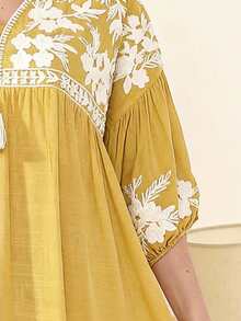 2026 New Style Ramadan Traditional Elegant Floral Embroidered Tassel Shoulder Sleeve Arabic Dress - Ginger - View 4