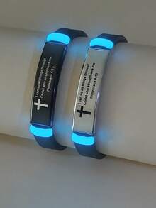 ATLVXJL 2pcs/Set Luminous Couple/Friendship Silicone Bracelet Set, Glow-In-The-Dark Square Cross & Letter Pattern, Casual Accessories Suitable For Daily Wear And Holiday Gifts - Multicolor - View 3