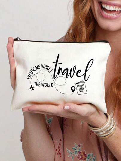 Travel Bag, Travel Document Holder, World Tour Wallet, Passport Holder, Printed Zipper Pouch, Large Capacity Women's Travel Cosmetic Bag, Foldable Portable Storage Bag, Makeup Organizer Bag, Ideal Gift For Her, Friends And Sisters, Zipper Storage Bag, Daily Travel Essentials For Dorm, Satisfy Daily Travel Needs, Graduation, Christmas, Easter, Back To School Gifts