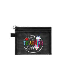 1pc Teacher Inspirational Print Makeup Bag, Unisex Adult Size, White, Polyester Material, Odorless, Mesh Pocket, Letter & Floral Print Zipper Cosmetic Bag For Women, Transparent Mesh Storage Pouch, Portable Foldable Organizer Bag, Minimalist Shopping Bag, Teacher's Day Gift, Teacher Appreciation, Sister Gift, Best Teacher Gift, Birthday Gift, Anniversary Gift, Graduation Gift, Valentine's Day, Ramadan Gift Make Up Organizer Toiletry Bag Skincare Bag Wash Bag Toiletry Travel Bag Vacation Essentials Travel Bags For Women Large Capacity Bag - Multicolor - View 13