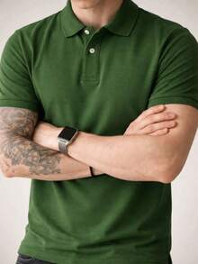 Kit Of 2 Men's Slim-Fit Polo Shirts, Comfortable, All Regular Fit, Double Button. - Đen và Xanh lá - Xem 2