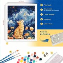 1/2 件套数字油画套装，猫咪图案，DIY 数字油画，画布材质，动物绘画，家居装饰，40x50厘米/16x20英寸，不含画框 - 彩色 - 查看 3