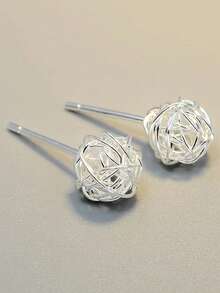 1 Pair S925 Sterling Silver Minimalist Yarn Ball Stud Earrings, Feminine Woolen Ball Earrings, Fresh & Elegant Simple Fashion Earrings Gift - Ball Of Yarn - View 10