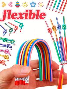 10pcs Flexible Pencils, Flexible Pencils With Erasers, Practical Bendable Magic Pencils, Creative Writing Pencils For Professional Art Use, Flexible And Foldable Soft Pencils, Suitable As Birthday Party Gifts And Fun Prizes/Office Supplies - Multicolor - View 2