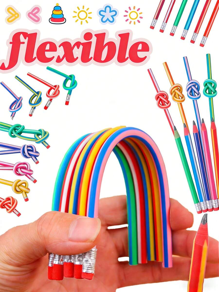 10pcs Flexible Pencils, Flexible Pencils With Erasers, Practical Bendable Magic Pencils, Creative Writing Pencils For Professional Art Use, Flexible And Foldable Soft Pencils, Suitable As Birthday Party Gifts And Fun Prizes/Office Supplies