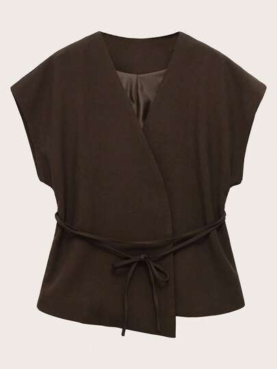 Áo vest nữ kiểu dáng thường ngày, màu trơn, thắt chéo eo, thích hợp cho mùa xuân/thu hè.