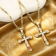 1 Piece Fashionable Personalized Design Three-Dimensional Figure Shaped Cross Jesus Inlaid Zirconia Pendant Necklace, Perfect For Mothers/Valentine's Day Couples/Friends/Parishioners To Give Gifts, Catholic First Communion, Daily Holiday Wearing Prayer - Cross - View 2