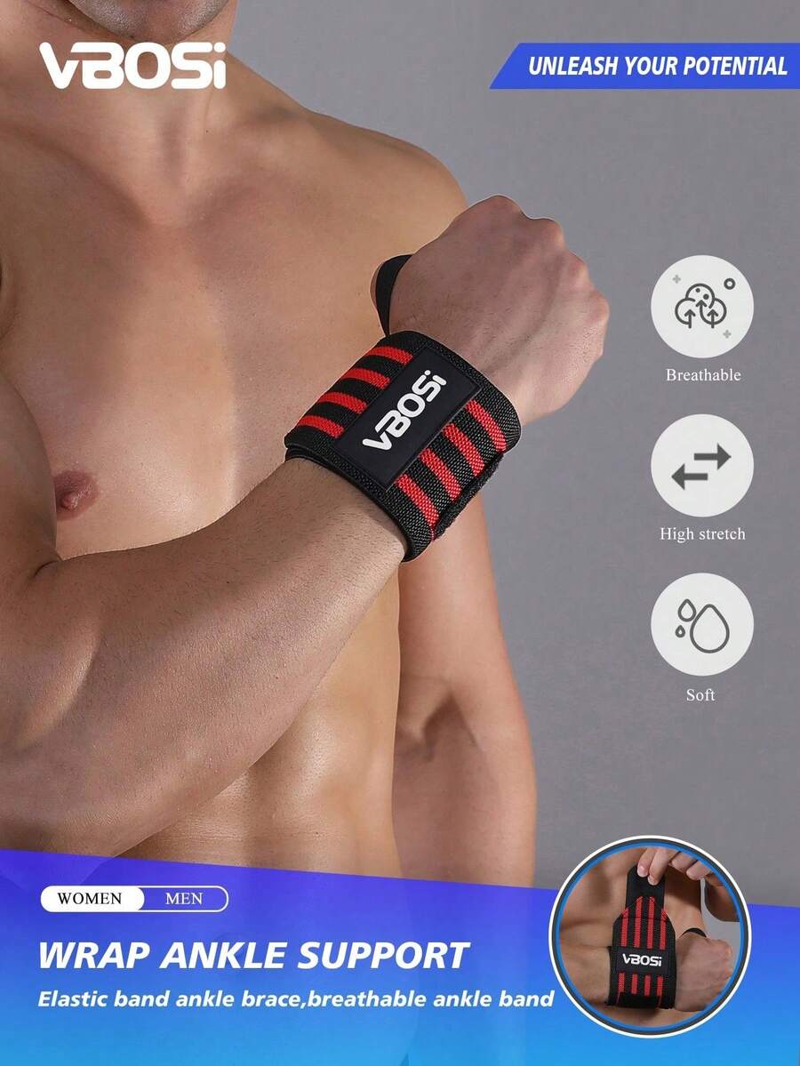 1 Pair Colorblock Sports Style Elastic Wrap Wrist Support, Professional Sports Protective Gear. Adjustable Wrap Strap Design, Soft & Breathable Knit Blend Material, Provides Wrist Compression, Joint Support, Impact Absorption, Moisture-Wicking, And Stretchy Fit. - VB Wrist Brace - View 1