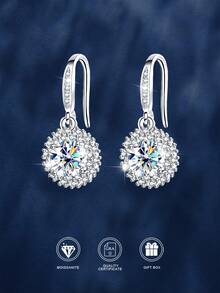 زوج أنيق وفاخر من أقراط الفضة الإسترليني عيار 925 بحجر الموسانيت 0.5 قيراط * 2، مناسبة للارتداء اليومي للنساء، الحفلات، العطلات، عيد الأم، عيد الميلاد، الزفاف، هدية مجوهرات - فضي - مشاهدة 2