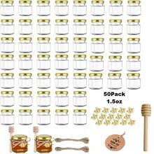 1.5oz Mini Glass Hexagon Canning Jars With Gold Lid, Bee Charms Honeybee Pendant, Honey Dipper Sticks, Jute Tag String, Thank You Gift Tags, Baby Shower Party Wedding Favors - Transparent - View 12