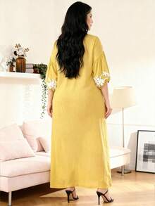 2026 New Style Ramadan Traditional Elegant Floral Embroidered Tassel Shoulder Sleeve Arabic Dress - Ginger - View 11