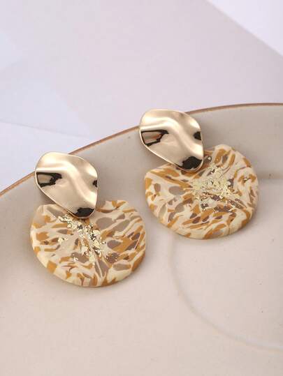 1 Pair Handmade Minimalist Marble Texture Gold Foil Effect Exaggerated Geometric Earrings, Fashionable Quality Earrings For Women Suitable For Parties, Vacations, And As Gifts, Multiple Colors Available