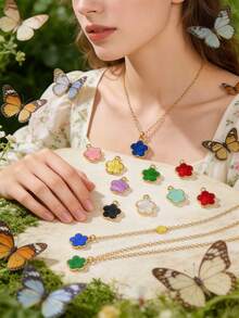 5/20/30/50/100/200/300/500pcs Multi-Color Fashionable Elegant Four-Leaf Clover & Five-Petal Flower Pendant, Suitable For DIY Necklace, Bracelet, Earring, Keychain, Phone Strap, Couple Gift Jewelry Making - Five-petal Flower - View 4