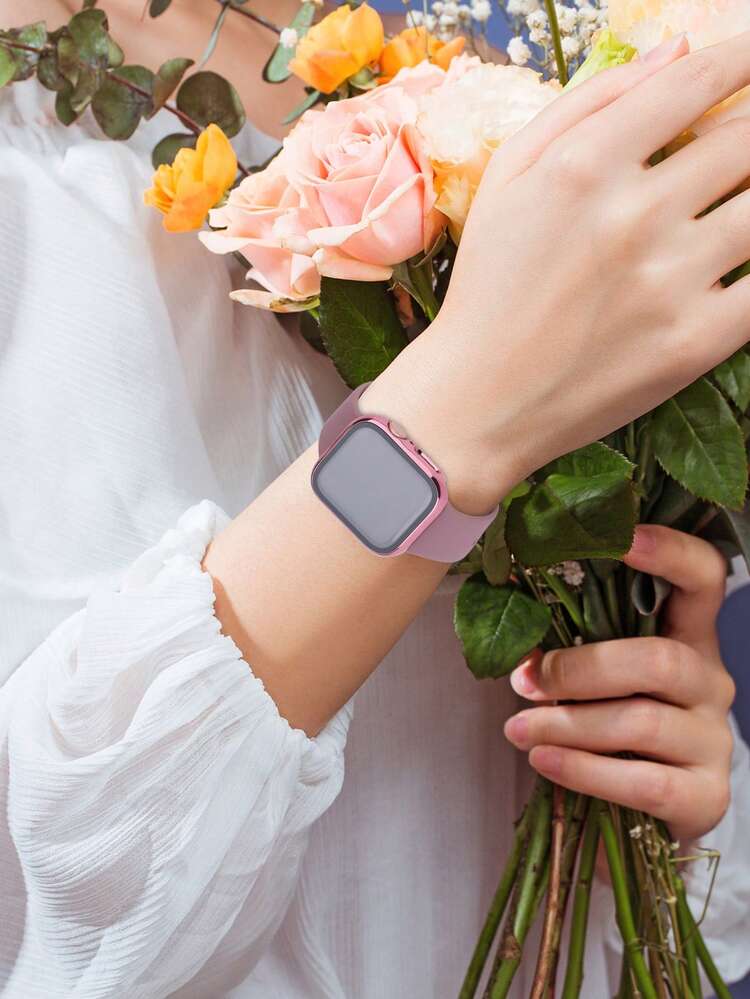 这款二合一表带兼表壳兼容 ，适用于 40mm、41mm、42mm、44mm、45mm、46mm 和 49mm 尺寸。运动休闲风格，搭配铆钉硅胶表带。配备防震防刮硬质 PC 表壳和钢化玻璃屏幕保护膜。兼容 Ultra/11/10/9/8/7/6/5/4/SE 系列。男女皆宜。柔软舒适，易于佩戴，触感灵敏。 - 煙紫色錶帶+粉紅色殼 - 查看 10