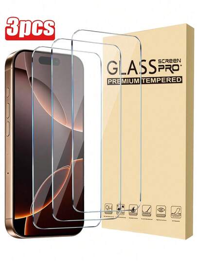 3片装透明钢化玻璃屏幕保护膜，兼容 16 Pro Max/17 Pro Max/17/17 Pro/16 Pro/16 Plus/16/15 Pro Max/15/14/13/12/11/Pro Max系列，超清晰透明，防刮花，无气泡，情人节礼物、生日礼物、送给家人朋友的礼物，手机屏幕保护膜