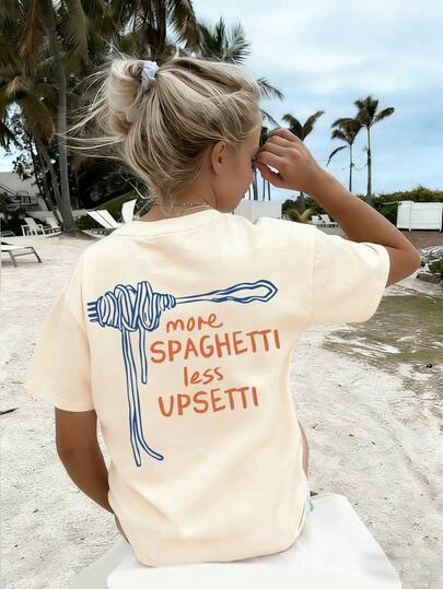 Camiseta de manga corta con cuello redondo y estampado divertido para niñas preadolescentes, top de verano