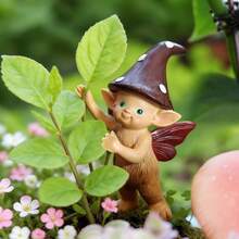 Estátua de Elfo Cogumelo Tímido da Floresta de 7,4 cm para Exterior, Estatueta Criativa de Elfo Escondido para Jardim Externo, Decoração de Jardim de Fadas, Adequada para Jardim de Fadas/Vaso/Decoração de Casa, Decoração de Canto de Quintal/Pátio, Presente para Jardineiros - Elfo Cogumelo Marrom - Ver 13