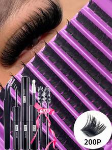 180/160/140/120pcs Eyelash Extension Kit (80D+100D+120D+150D+200D), Includes Lashes, Glue, And Tools, Allows You To Easily Create Professional-Level Lash Effects At Home. Professional Eyelash Extension Set, Easily Create Salon-Level Lash Effects At Home. Kit Includes: DIY Mink-Like Lashes, Strong Adhesive, And Precise Tools. - Multicolor - View 10