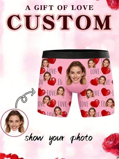 1 chiếc quần boxer nam in hình trái tim đỏ "LOVE" tùy chỉnh, màu đen, chất liệu vải mềm mại, co giãn, thoải mái, thích hợp mặc hàng ngày/làm quà tặng ngày Valentine, dành cho bạn trai, người yêu và người thân.