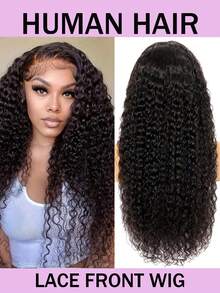 13x4 透明深波浪真人发全蕾丝前假发，180% 密度卷曲蕾丝前假发，带婴儿发的深波浪假发，自然黑 - Natural Black - 查看 1