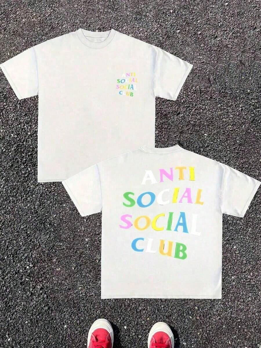 Anti Social Club Double Sided Digital Printed 220g Casual T Shirt 1pcs Men's Streetwear  Graphic Tee Relaxed Fit Tee For Urban Style Men Graphic T Shirt Plus Size Women Clothes Tshirts For Men Tshirts For Men Men Graphic T Shirt Plus Size Women Clothes - White - View 1