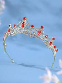 1pc Elegant Women's Fashion Princess 3D Crown Sweet Luxury Rhinestone Birthday Wedding Hair Accessory Headband - Red - View 4