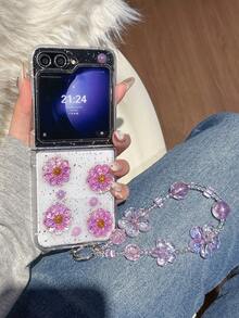 1件手工树脂紫色水晶花朵手链，手机壳兼容三星Galaxy Z Fold 7、Z Fold 6、Z Fold 5、Z Fold 4、Z、Z FE、Z Flip6、Z Flip5智能手机，返校季必备 - 彩色 - 查看 7