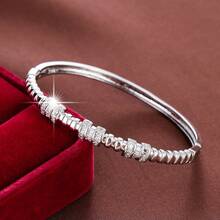 1pc Minimalist Geometric Spiral Design Zirconia Inlaid Women Bracelet - Multicolor - View 5