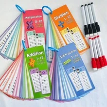 1 Conjunto de Cartões Relâmpago de Matemática Aleatórios, Incluindo Cartões Relâmpago de Adição, Subtração, Multiplicação e Divisão, Aprendizado de Multiplicação e Divisão, (Cor de Caneta e Anel Aleatória), Colorido - Multicolorido - Visão 10
