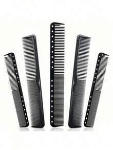 5把黑色碳纤维细齿防静电耐热发梳，适用于所有发质，ABS塑料手柄带挂孔，造型工具 | 抛光表面 | 碳纤维梳子 - 黑色 - 查看 8