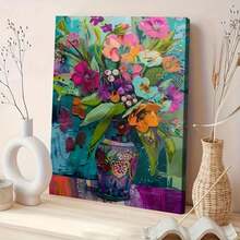 1 Unique Style Solid Wood Frame Canvas Painting Colorful  Primitivism, Bouquet_ Perfect For Home Decoration, Festive Occasions And Gifts For Him/Her. Suitable For Living Room And Bedroom, Ready To Hang, 2D Flat, Perfect For Room Decor - Nhiều màu - Xem 2