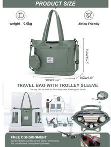 Floless Women's Handbag, Women's Business Laptop Bag, 14-Inch Laptop Compartment Women's Shoulder Bag Tote, Large Capacity Zipper Women's Shoulder Crossbody Bag Shopping Travel Work Bag - xanh quân đội - Xem 3