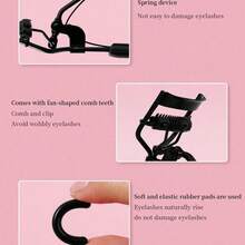 1pc Portable Stainless Steel Eyelash Curler With Comb, Black, Pinch And Hold For Natural Looking Lash Curl - 黑色 - 查看 5