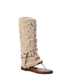 TULIPANO Women's Flat Open-Toe Sandals For Spring And Summer, New Design With Western Style. Women's Flat Open-Toe Sandals, Bohemian Style Summer Boots With A Perforated And Open Design For Comfortable And Elegant Holidays On Any Occasion. - Màu be - Xem 4