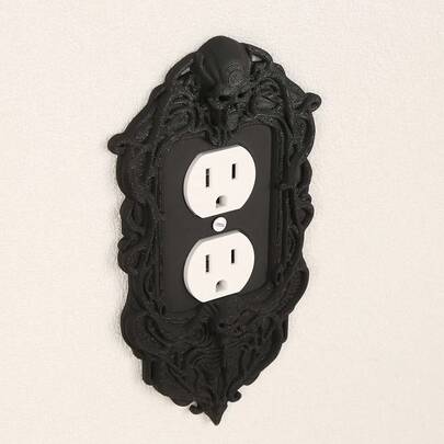 1 pieza Placa de cubierta de salida con calavera floral gótica 3D impresa, panel de control de pared de lámpara tallada vintage, no se necesita energía, incluye tornillos