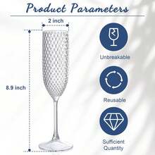 1pc Transparent Plastic Champagne Glass With Gypsophila, Unbreakable 5.5oz Reusable Diamond Textured Wine Glass, Suitable For Weddings, Christmas, Parties And Other Large Gatherings - Multicolor - View 8