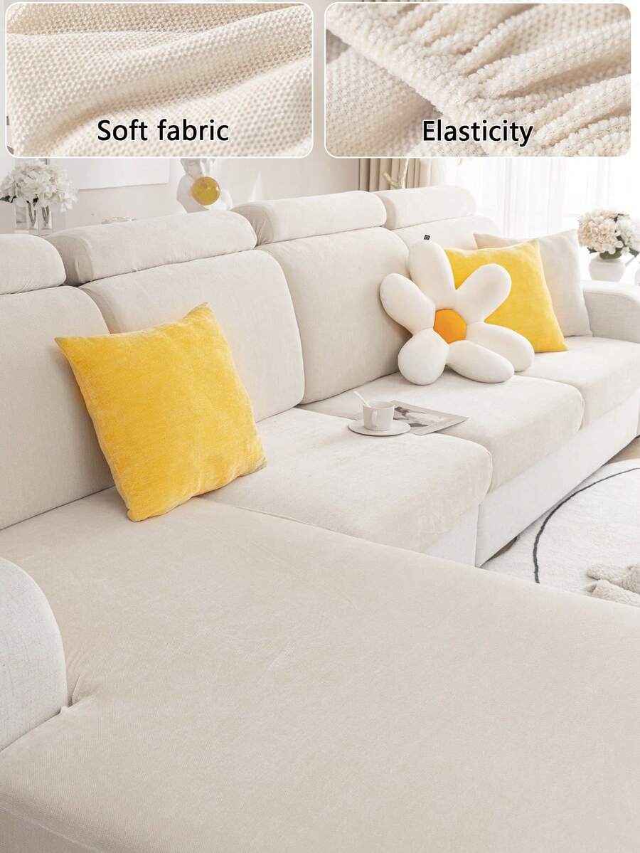 1pc Chenille Sofa Slipcover, Non-Slip Elastic Cover, Machine Washable, Suitable For Living Room & Bedroom Decor - Jian Yi