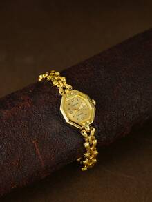 1pc Golden Bracelet Style Youth Quartz Watch Fashionable And Casual Suitable For Daily Matching Back To School/Graduation Gifts - Gold - View 4