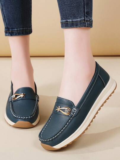 Comfortable Thick Sole Slip-On Flat Shoes, Non-Fatiguing Work Shoes For Women