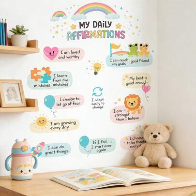 Vinilos de afirmaciones diarias para niños, citas positivas y pegatinas de arcoíris para la guardería, decoración extraíble y autoadhesiva para dormitorio de niños, sala de juegos y aula, decoración del hogar