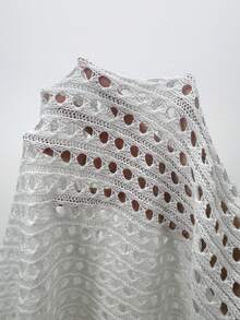 女士优雅纯色针织上衣，复古浪漫镂空罩衫，休闲性感简约夏季沙滩度假衬衫 - 白色 - 查看 5