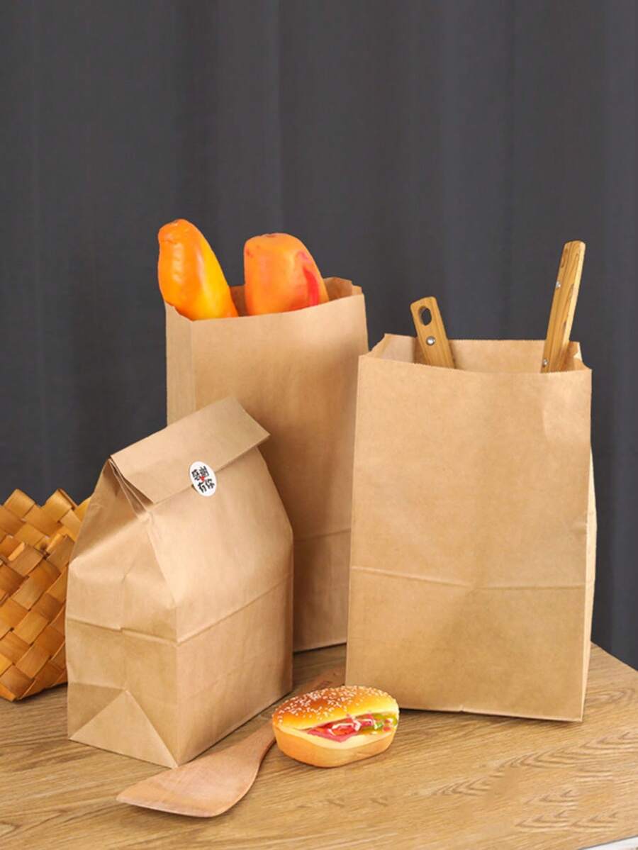 100pcs Paper Food Packaging Bags, Snack Packing Bags, Bread Cookie Candy Portion Bags, Gift Bags