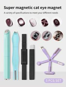 SHANGFEIYA Eight-In-One Purple Nail Art Magnet 5pcs Set Featuring Fancy Designs Multifunctional Glass Beads And Cat's Eye Nail Polish Gel Specially Designed With A Strong Magnet 1pc/5pcs - Multicolor - View 2