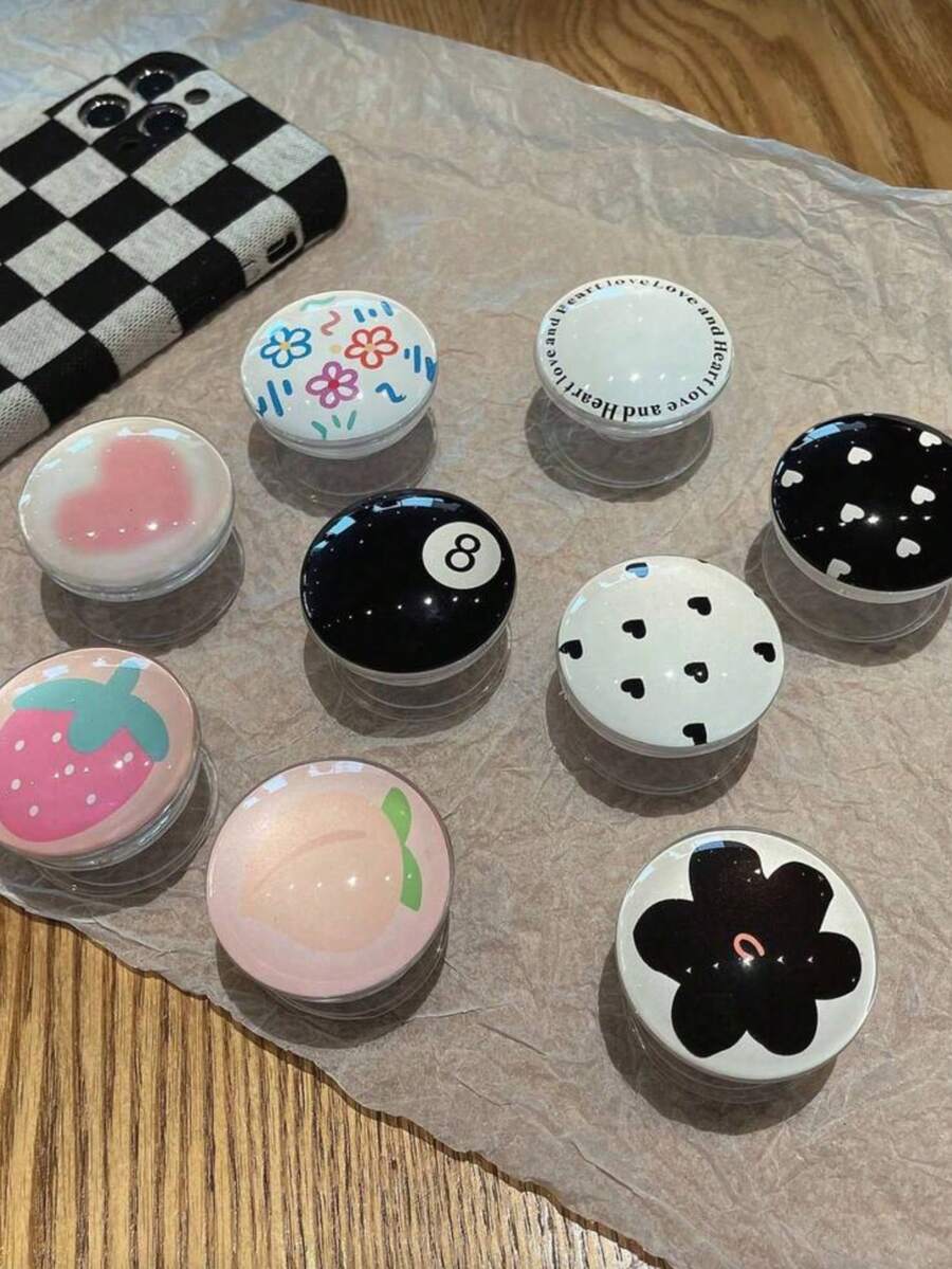 1个草莓/爱心/花朵手机支架，复古桌面支架，伸缩手机支架，防摔防滑支架，简约个性化3D气囊手机支架，男女通用 - 彩色 - 查看 1