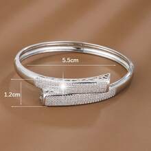 1pc Minimalist Geometric Crossover Design Cubic Bangle Bracelet With Cubic Zirconia For Women - Multicolor - View 7